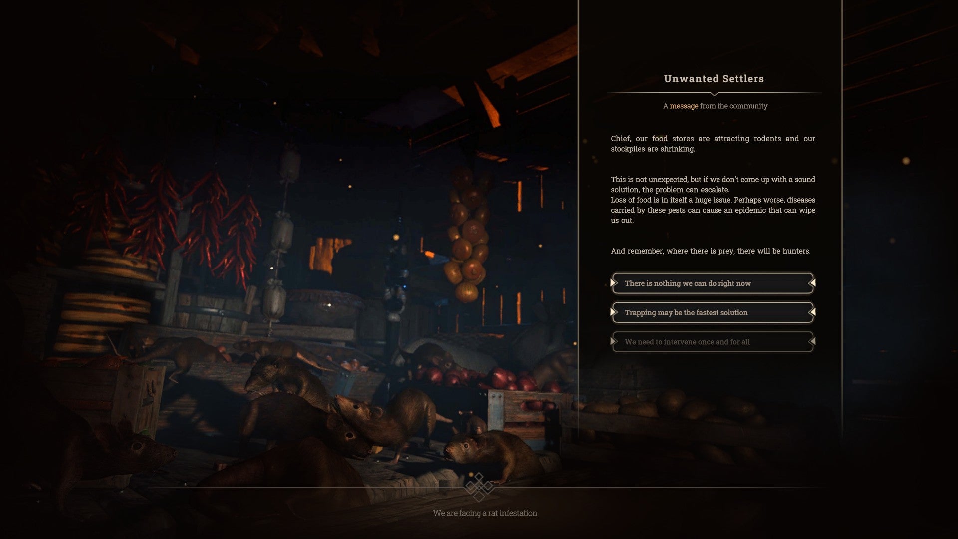 A choice event in New Cycle - the food stores are being eaten by rats. - 5