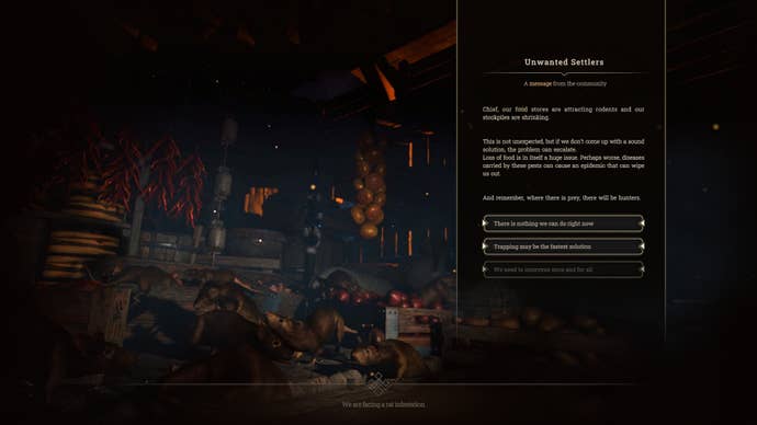 A choice event in New Cycle - the food stores are being eaten by rats.