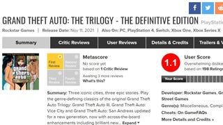 GTA: The Trilogy - The Definitive Edition massacrato dal review bombing ed è anche 0,5/10 su Metacritic