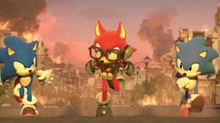 Sonic Forces: Sonic e l'eroe personalizzabile insieme nel video gameplay degli stage Tag