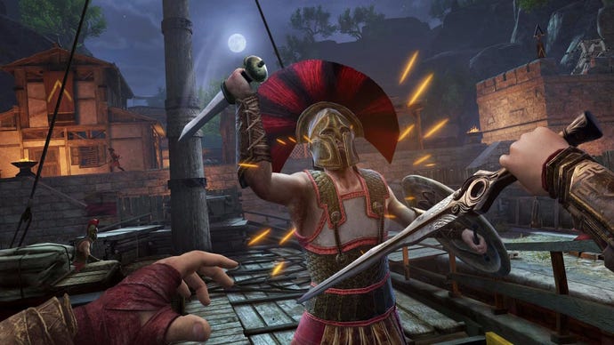 The player clashes with a Roman fighter in Assassin's Creed Nexus