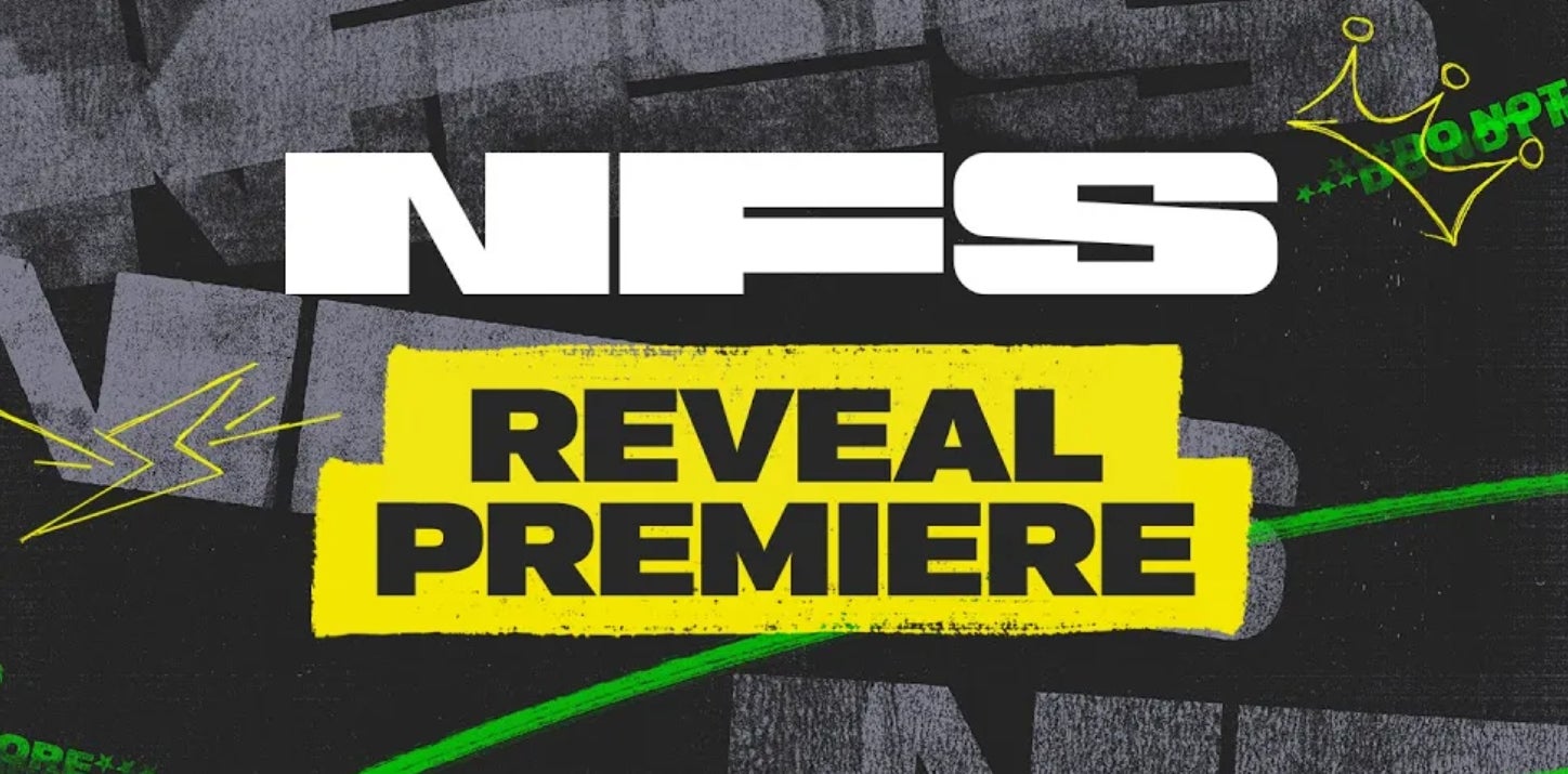A logo for Need For Speed, which reads &ldquo;NFS&rdquo;, under which the words &ldquo;Reveal Premiere&rdquo; are written on yellow.