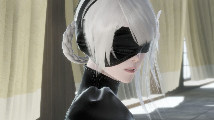 Nier Automata costumes in a screenshot of Nier Replicant’s crossover clothing.