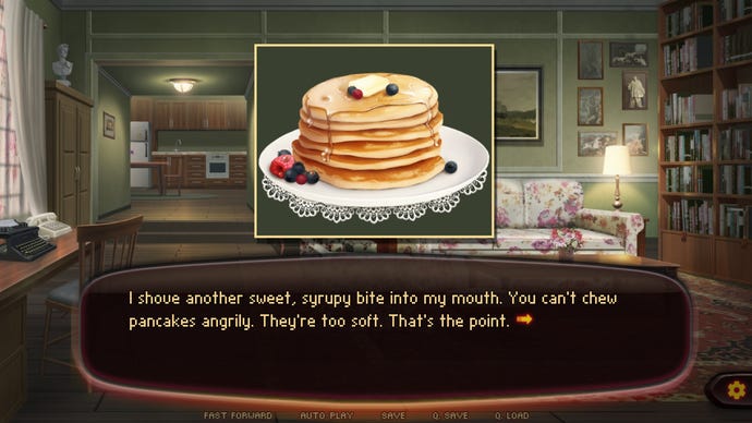 Big pancakes and big feelings in a Night Cascades screenshot.
