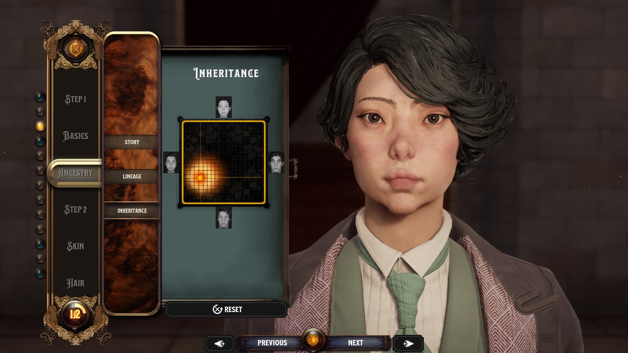 The inheritance screen of Nightingale's character creator, showing how a player's lineage affects their appearance. - 3