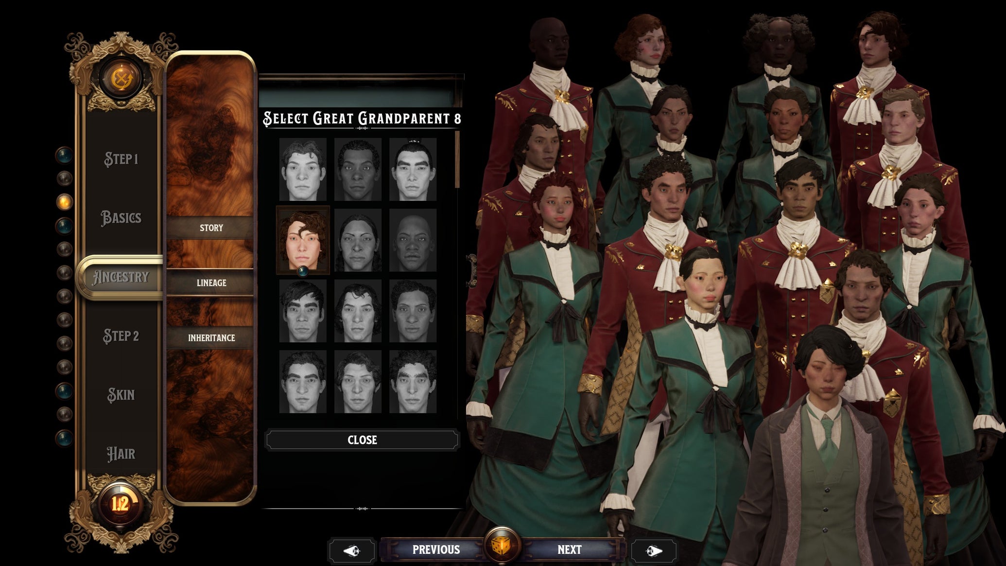 The lineage of the player character in Nightingale, including their parents, grandparents and great grandparents. - 1