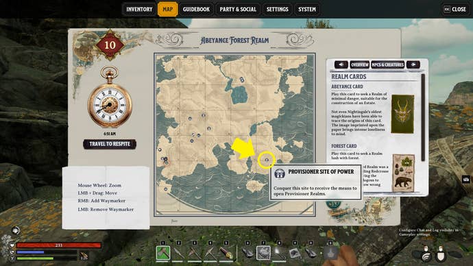 A map screen showing the location of the Provisioner Card in Nightingale.