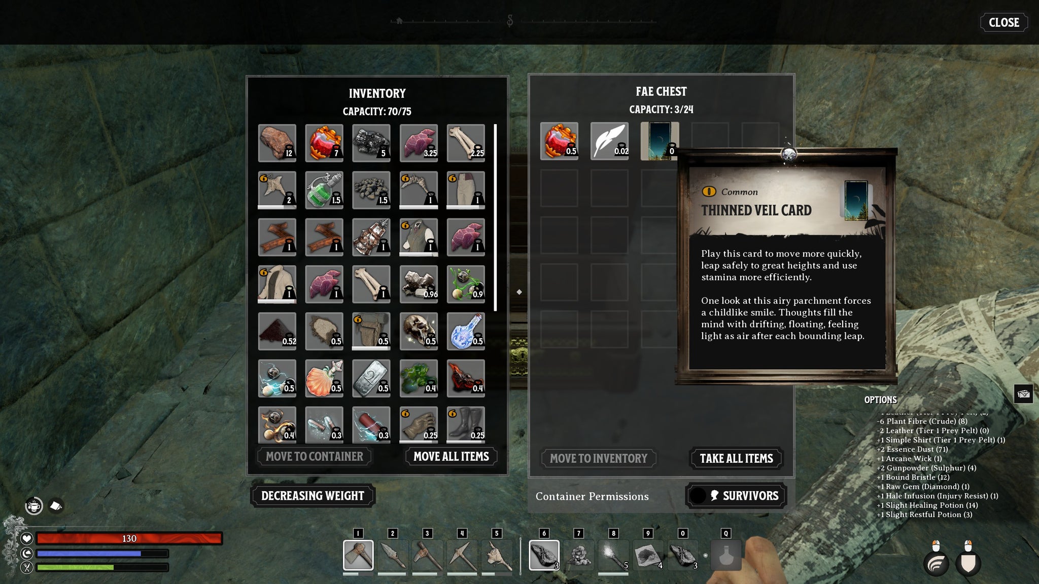 A Thinned Veil Realm Card inside a Fae Chest in Nightingale. - 4