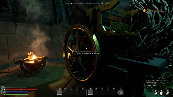 A Realm Card Machine in front of a portal in Nightingale.