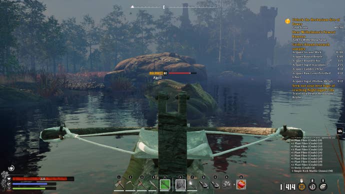 Shooting a large frog with a slingbow in Nightingale.