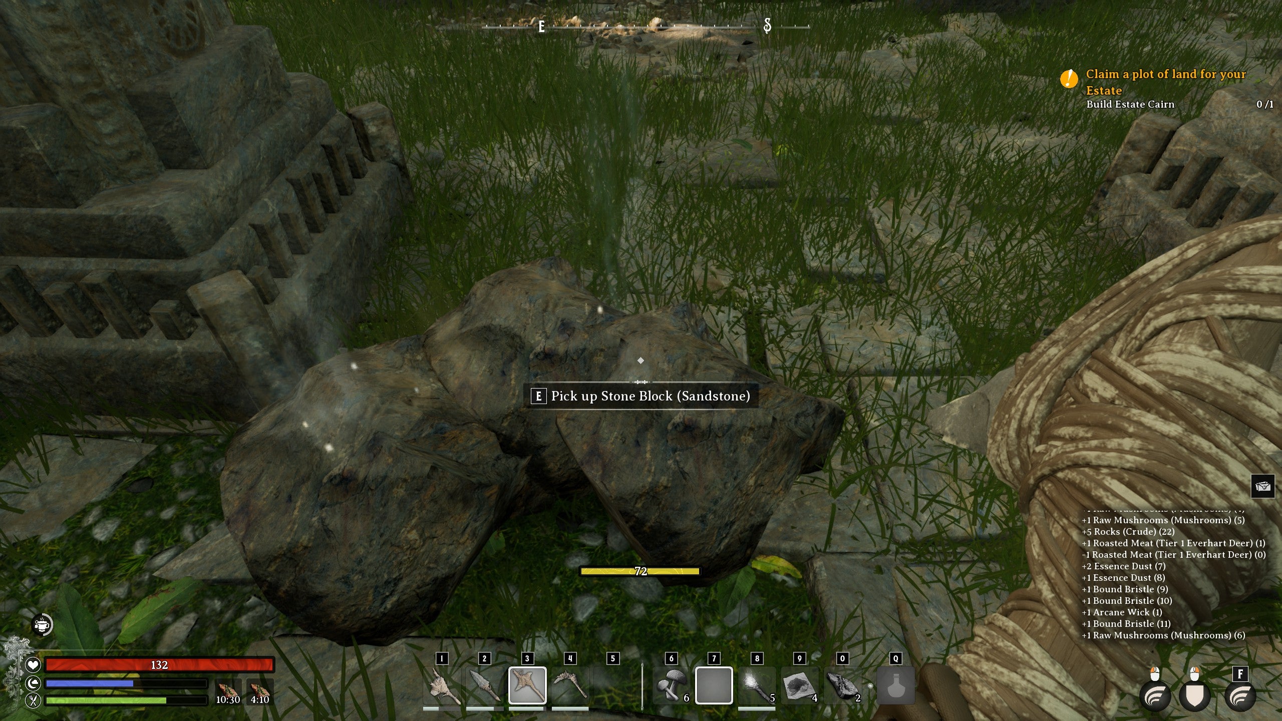 A harvested stone block in the middle of some arcane ruins in Nightingale.