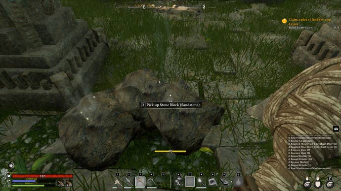 A harvested stone block in the middle of some arcane ruins in Nightingale.