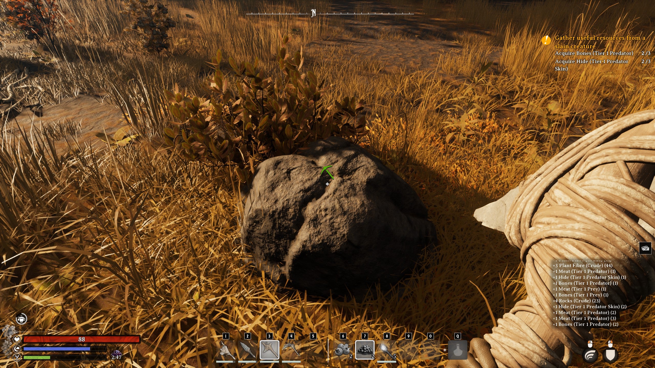 A unmined stone block in a forest clearing in Nightingale.