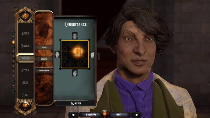 A close-up of character creation in Nightingale, showing a masculine character’s face and a slider menu.