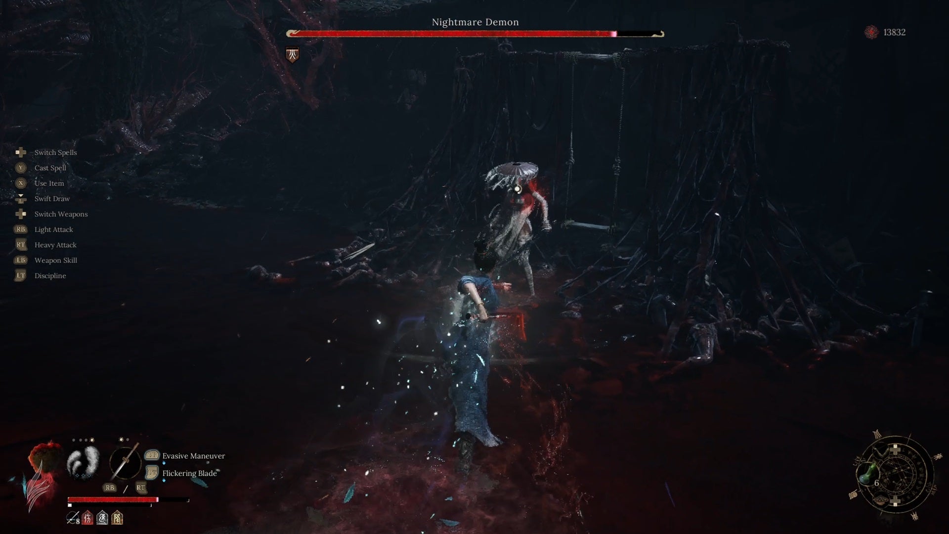 Fighting the Nightmare Demon boss in Wuchang Fallen Feathers. Clad in white bandages, she resembles the Madness demon that haunts the player throughout the game. - 21