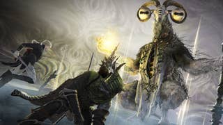 Elden Ring Nightreign artwork showing an archer and a thief rising up against the goat-headed Equilibrious Beast