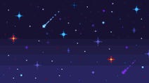 A pixelart interpretation of a night sky, showing a colourful array of stars twinkling above.