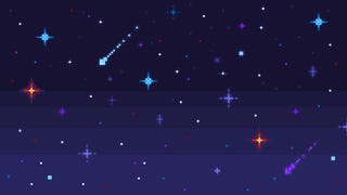 A pixelart interpretation of a night sky, showing a colourful array of stars twinkling above.