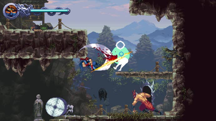 Ninja Gaiden Ragebound wood representation mid-fight
