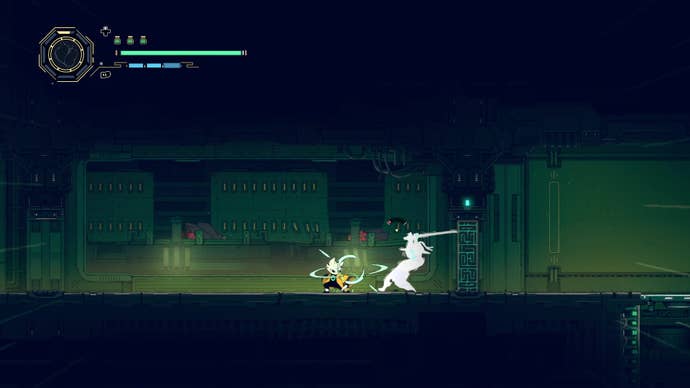 A samurai gets parried by a samurai cat in Nine Sols.