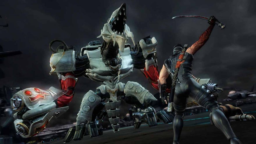 Ryu prepares to fight a robodragon in a Ninja Gaiden: Master Collection screenshot.