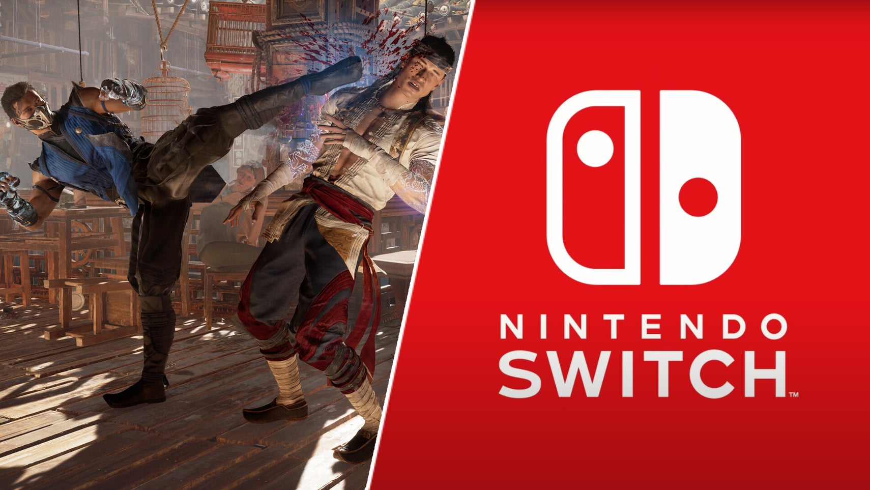 The Nintendo Switch logo and Sub-Zero kicking a lad in Mortal Kombat 1. - 1