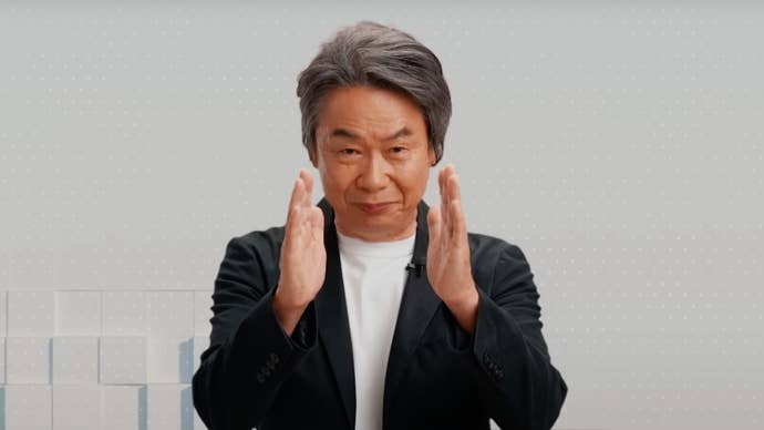 Shigeru Miyamoto doing his ‘directly’ hand signal as he announces Nintendo Today.