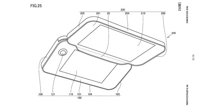 A patent reportedly filed by Nintendo showing a dual-screen handheld gaming device