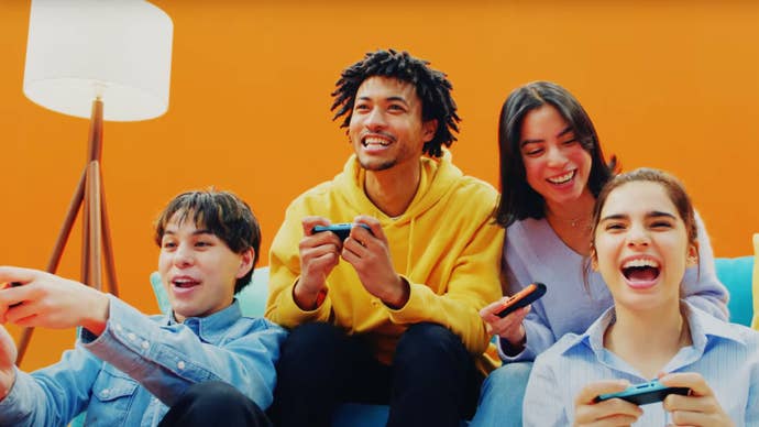 A group of players using GameChat on the Nintendo Switch 2.