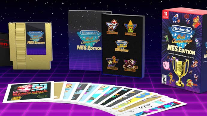 A promotional photo showing Nintendo World Championships: NES Edition’s physical edition.