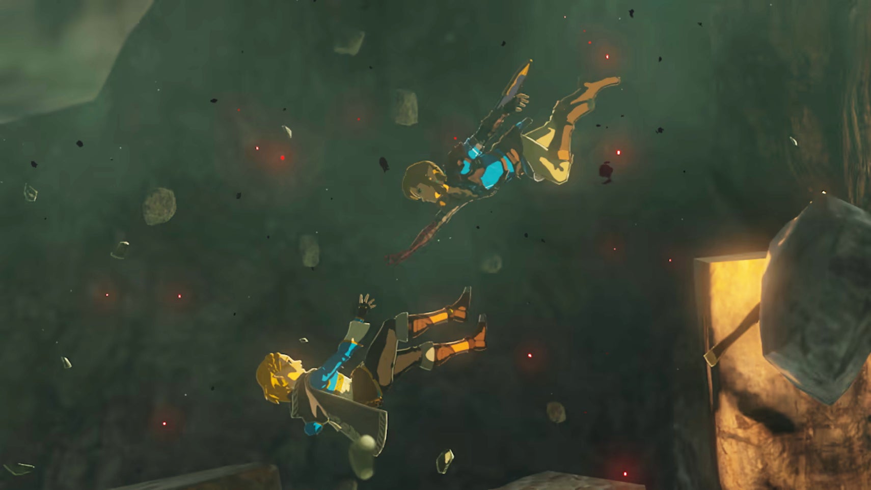 Link and Zelda having a bit of a fall in Zelda: Tears of the Kingdom. - 1