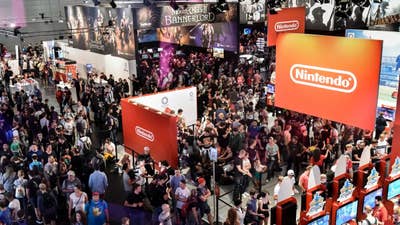 Photo from above of the crowded Nintendo booth at a past Gamescom event