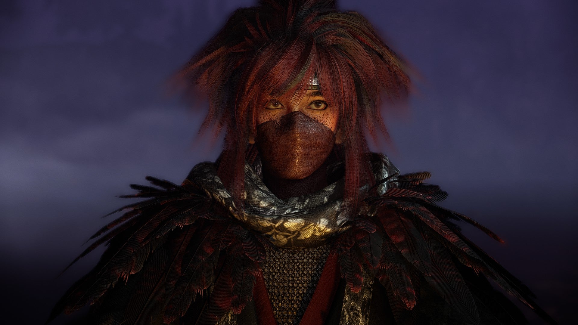A wide-eyed ninja in Nioh 3, from the start of the game. - 1