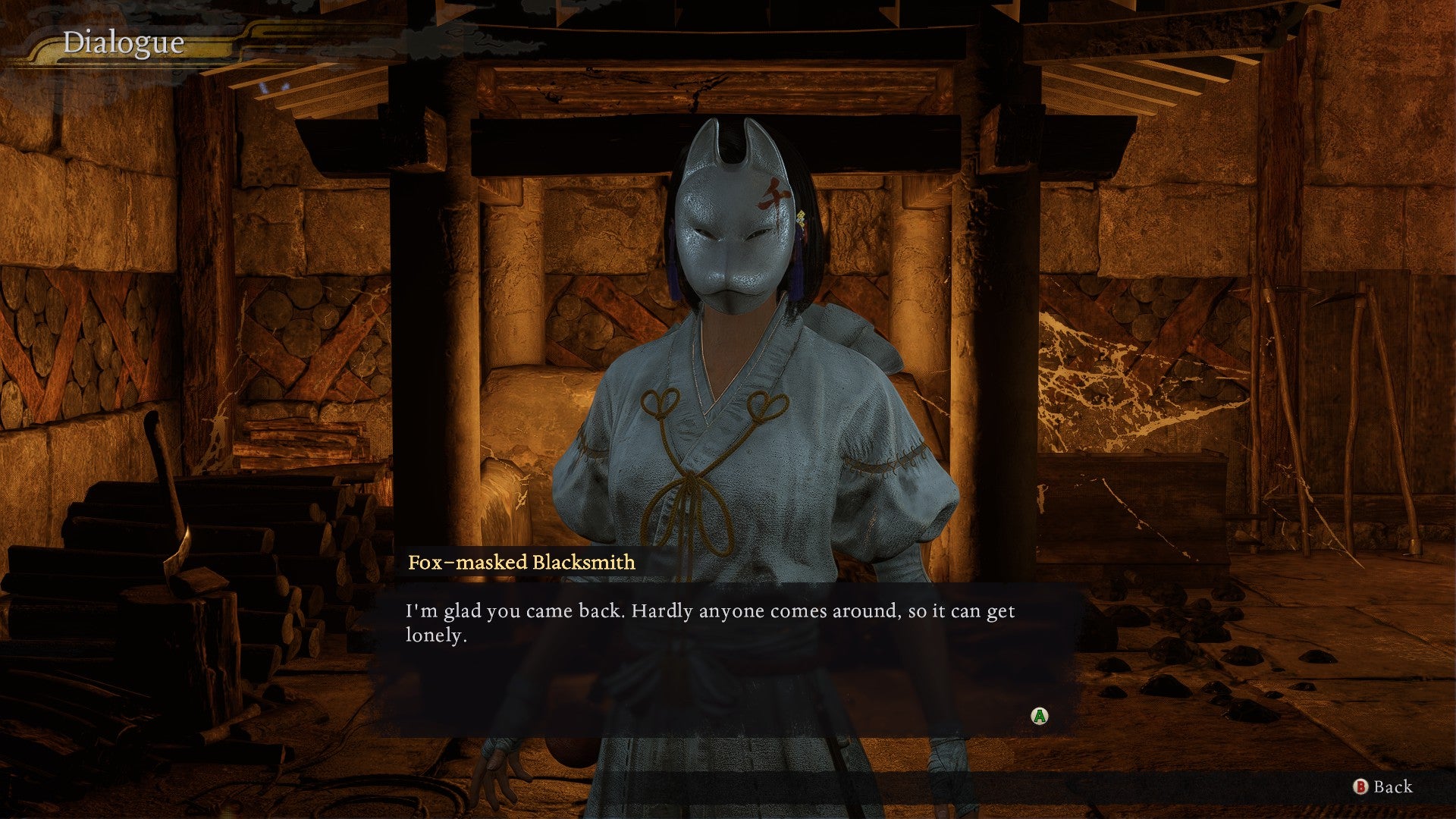 The Blacksmith in Nioh 3, a woman wearing a fox mask. - 11