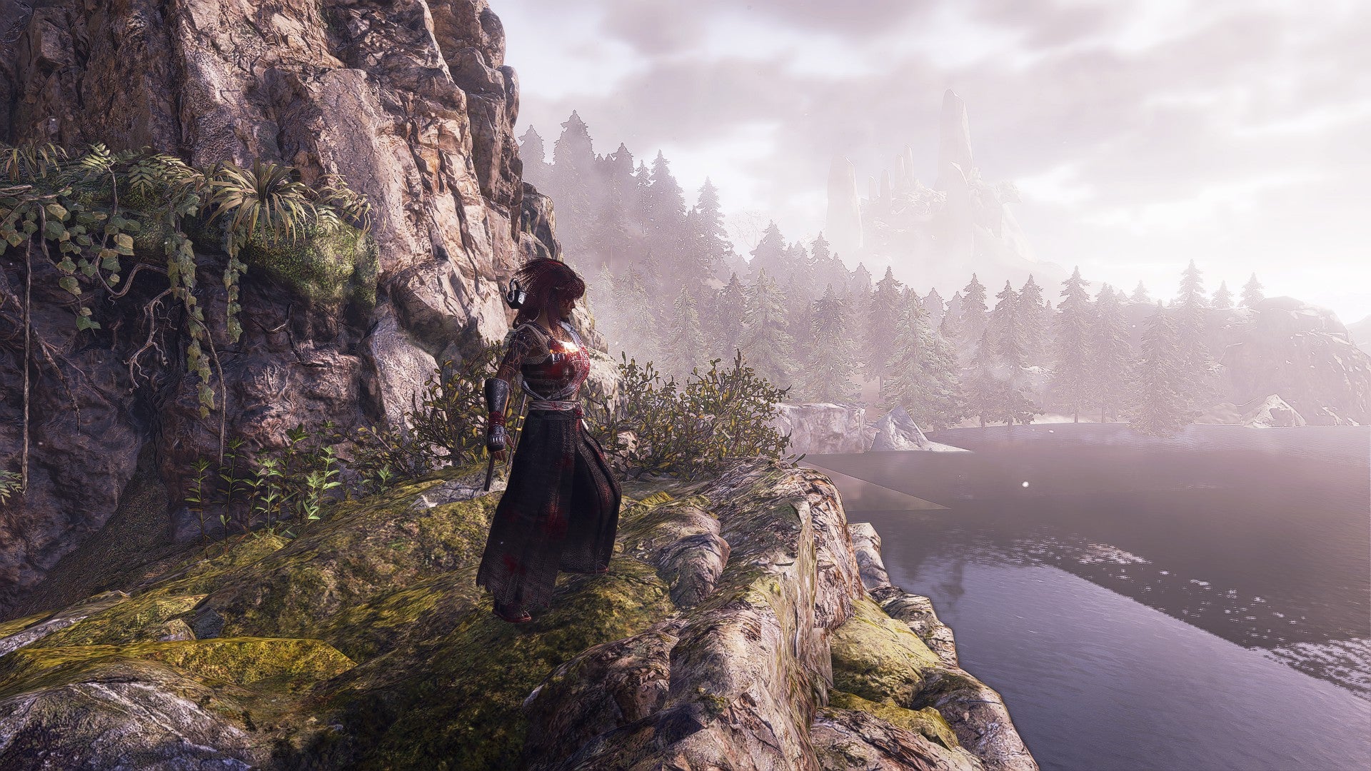 A player character stands on a cliff overlooking a bright and expansive world in Nioh 3. - 7