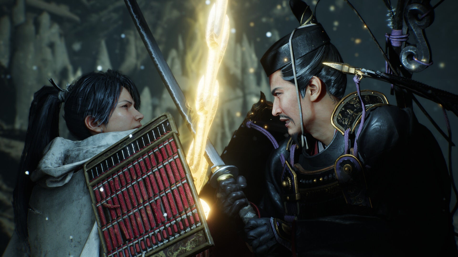 nioh 3 steam promo image two characters clashing swords