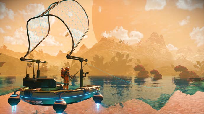 A player fishing in No Man’s Sky’s Aquarius update.