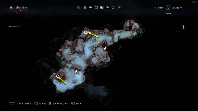Screenshot of the Cerim Whisper map locations in Mariner’s Keep in No Rest For The Wicked.