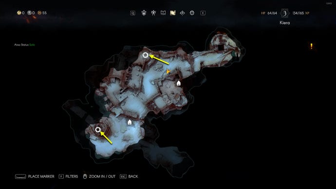 Screenshot of the Cerim Whisper map locations in Mariner's Keep in No Rest For The Wicked.