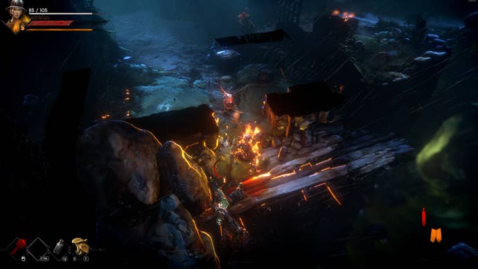 Screenshot of combat in No Rest For The Wicked.