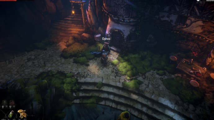 Screenshot of Danos, a merchant in No Rest For The Wicked.