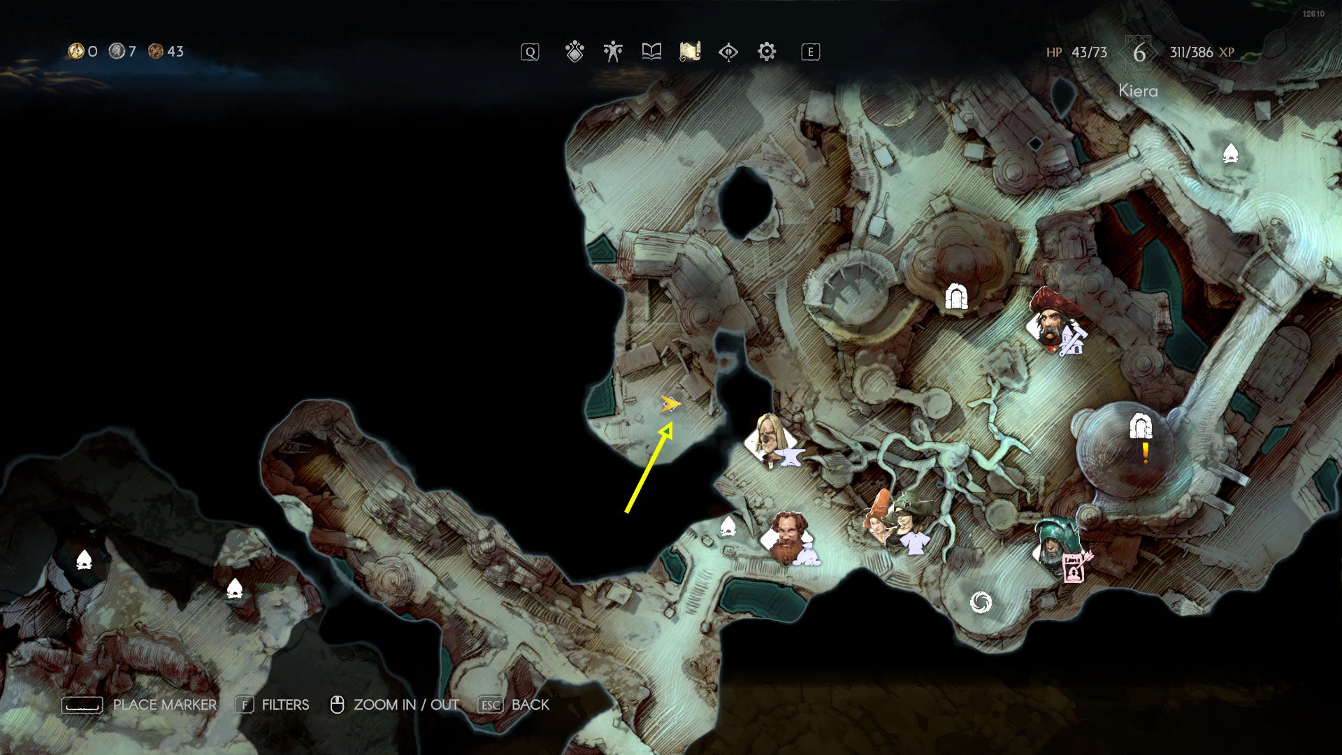 Screenshot of Eleanor's map location in No Rest For The Wicked, the enchantment merchant. - 4