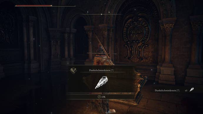 A warrior finds a Somber Smithing Stone in a chest in Nokstella in Elden Ring