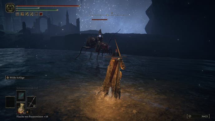A warrior fights a monster riding a giant ant in Noksstella in Elden Ring