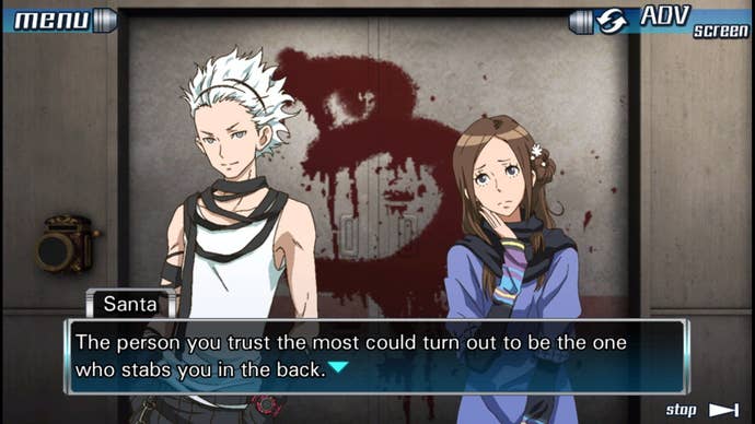 Santa and June converse in Zero Escape: The Nonary Games