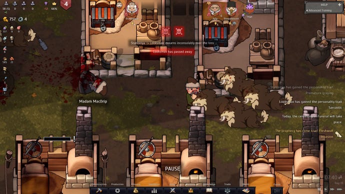 A pack of wolves walks into town and attacks a peasant, as the corpse of the Queen's sister lies nearby.
