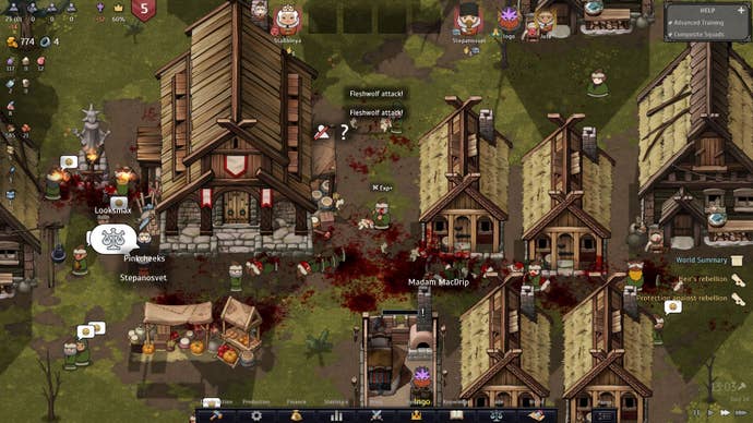The town is covered in blood and peasants drag bodies to the funeral pyre.