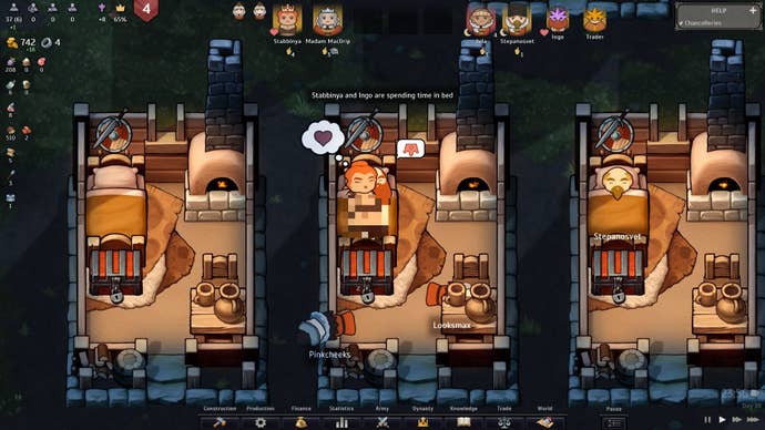 The Queen has sex with the Bishop in her chambers.