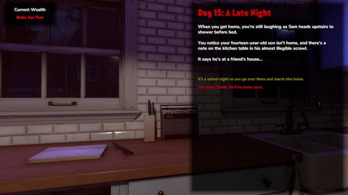 An interlude in Not For Broadcast where you are asked to deal with the dilemma of your teenage son going out on a school night, without telling you where he is