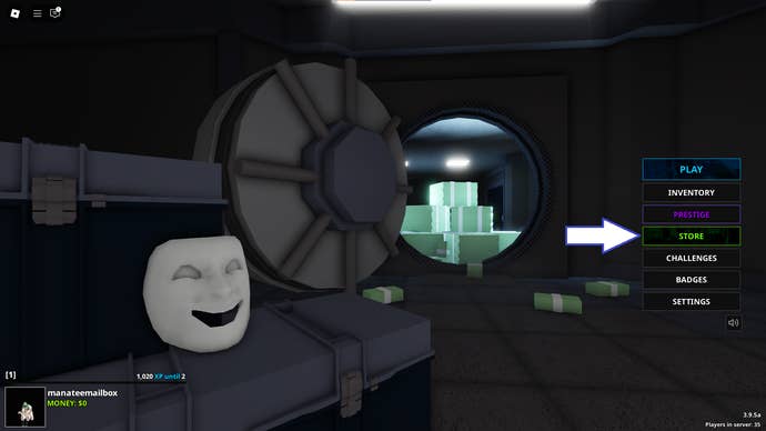 A screenshot of Notoriety in Roblox showing the game’s store button.